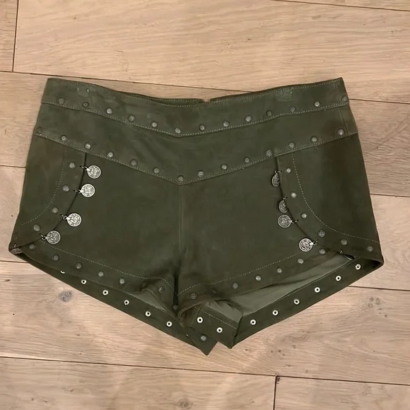 Lamarque Shorts Lamarque Green Suede Embellished Shorts Poshmark